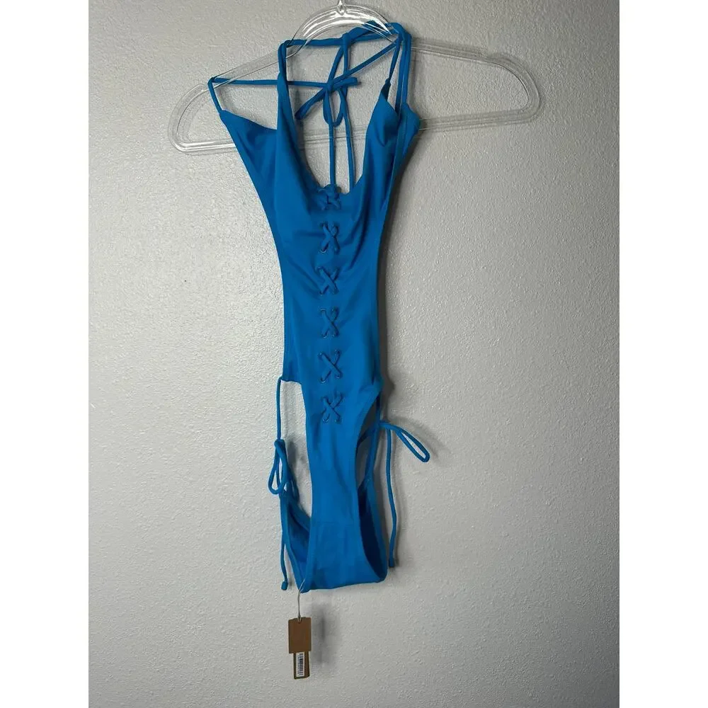 NWT Skims Lace-Up Monokini Turquoise One-Piece Swimsuit XS